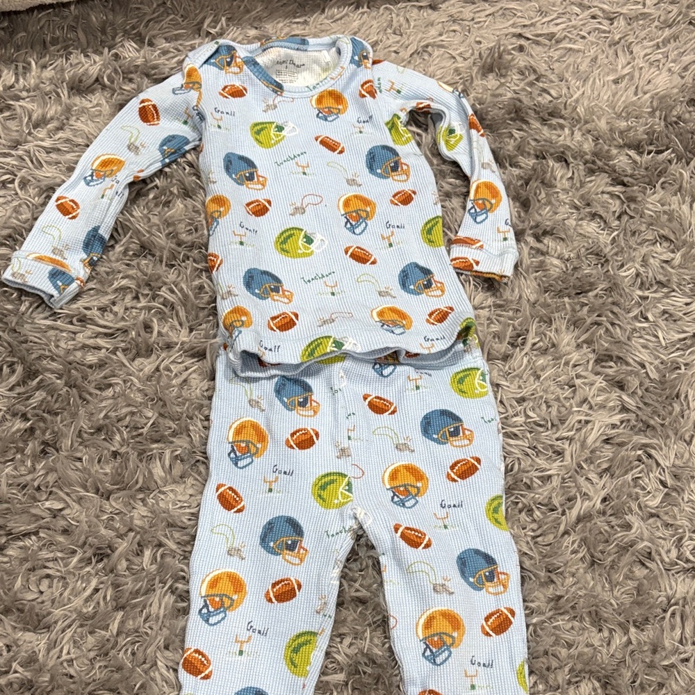 Angel Dear Blue Football Thermal Pajama Set Size 5